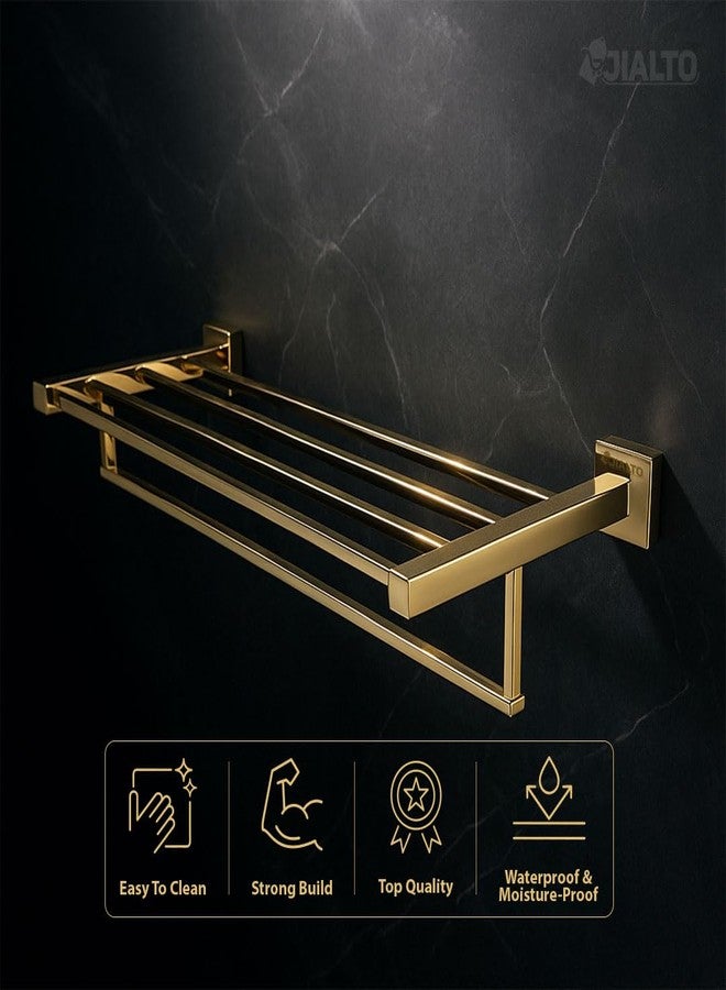 JIALTO Stainless Steel Folding 24 Inches Towel Rack for Bathroom - Durable, Stylish, Space-Saving Towel Holder & Stand - Perfect Bathroom Accessories Set for Home (Gold, Pack of 1) - Image 2